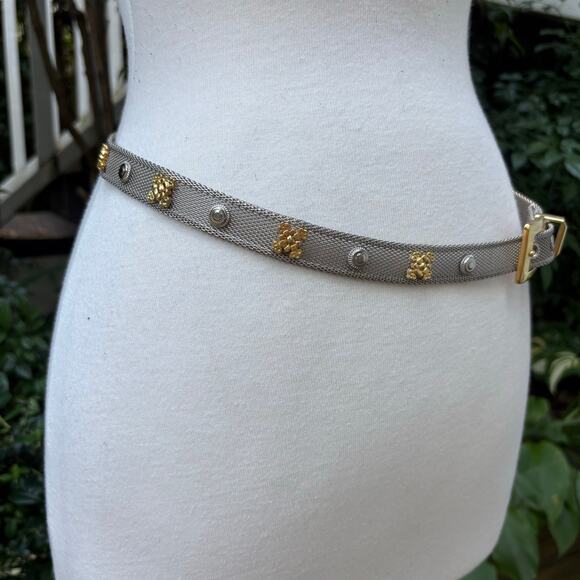 Metallic Mesh Metal Belt Gold Silver Tone Sz Sm 32” Edgy Y2K Utilitarian Floral - Picture 14 of 14